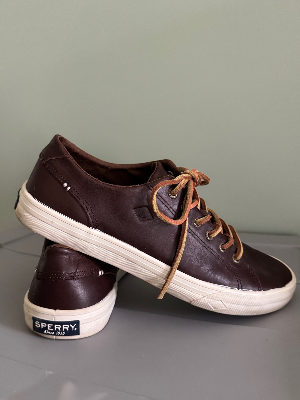 Sperry Dark Brown Leather Low-Top Sneakers
